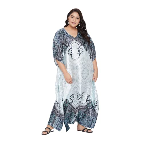 Oussum Women Silky Satin Long Kaftan Plus Size Beach Soft Caftan Dresses Sateen Swimsuit Cover Ups Maxi Gown Dress