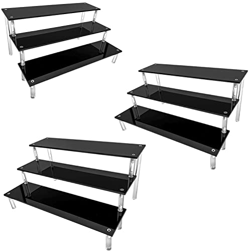 Image of AZEAM Acrylic Riser, Black Display Risers Stand Large Collection Organizer Shelf for Cupcake Food Desserts Holder Cosmetic Products Tabletop Use and More (12 X 8 X 6 Inch) (3 Packs Black)