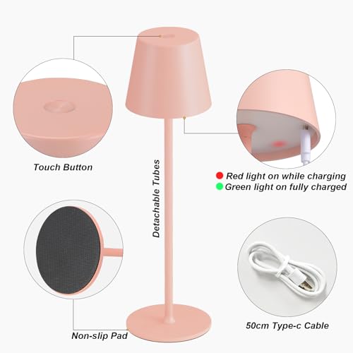 Image of Kakanuo Cordless Table Lamp Rechargeable Pink - KK 2 Pack 5000mAH Battery Operated Lamp for Counter, 3 Color Stepless Dimming Wireless Lamp for Dining Kitchen, Outdoor Patio, Touch Control