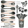 Kitchen Utensils Set – 34 PCS Non-Stick Silicone Cooking Utensils Set with Wooden Handle,Kitchen Gadgets Tools Set for Nonstick Cookware (Gray-34P)