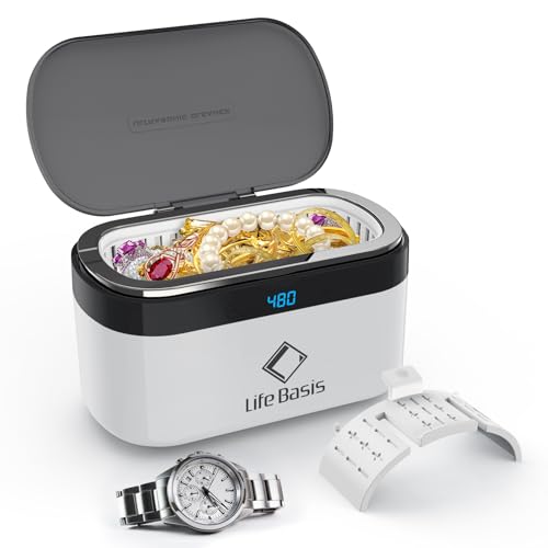 LifeBasis CS1 Ultrasonic Cleaner 42000Hz 500ML Jewellery Cleaner with Touch Panel and 5 Time Settings Ultrasonic Jewellery Cleaner for Jewellery Glasses Watches Dentures Coins Guin-Ness Surger Cans