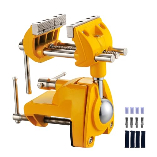 Dazefree Bench Vise 360 Swiveling Articulating Vise Clamp-On Vise for Workbench Cast Steel Table Clamp Vise Pipe Vise Bench Vice for Woodworking DIY Drilling Sawing Metal Working