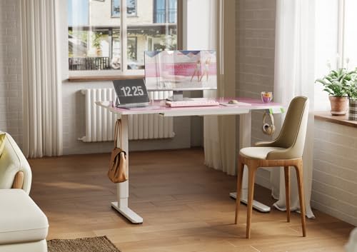 Image of INNOVAR Glass Standing Desk with Drawers 48x24 Inch Morandi Powder