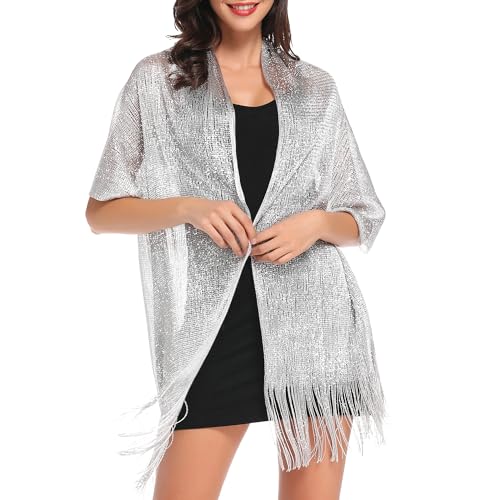 vimate Sparkling Metallic Shawls and Wraps for Evening Party/Wedding/Formal Dresses (With Free Buckle)3