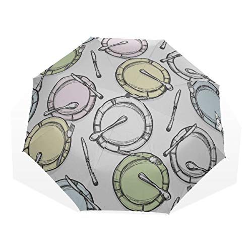 Preisvergleich Produktbild Dekoratives Sonnenschirmmesser und Gabel-Esswerkzeug 3 Faltbare Kunstschirme (Außendruck Klappbarer Regenschirm für Mädchen Regenschirm Reisen Einzigartiger Reiseschirm