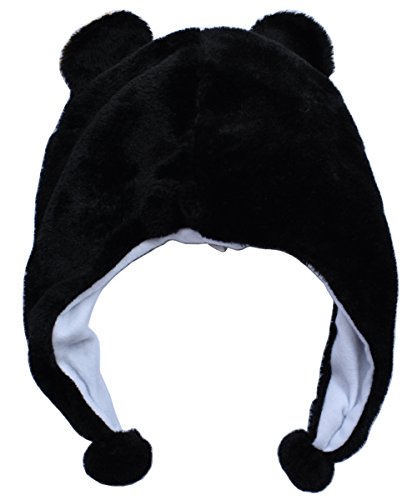 Unisex Winter Plush Ear Flap Animal Hats Black Bear