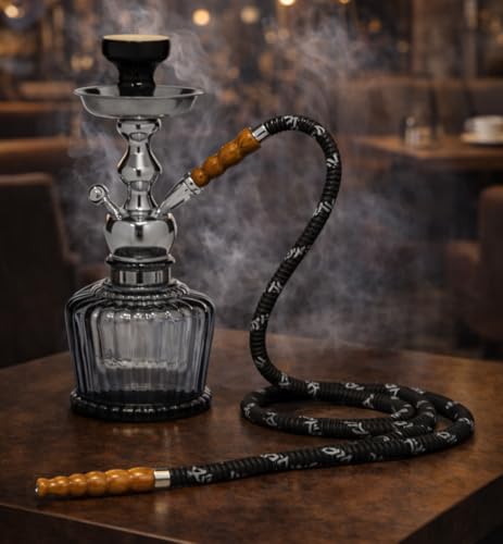 Image of MYA Heavy QT Hookah, Designer Aluminium Stem, 14 Inch Glass and Steel Set for Heavy Smoke, Perfect for Party (Black)