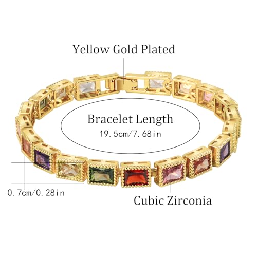 XZE Colored Cubic Zirconia Tennis Bracelet for Women14K Yellow Gold Plated Cubic Zirconia Rainbow Tennis Link Bracelet3