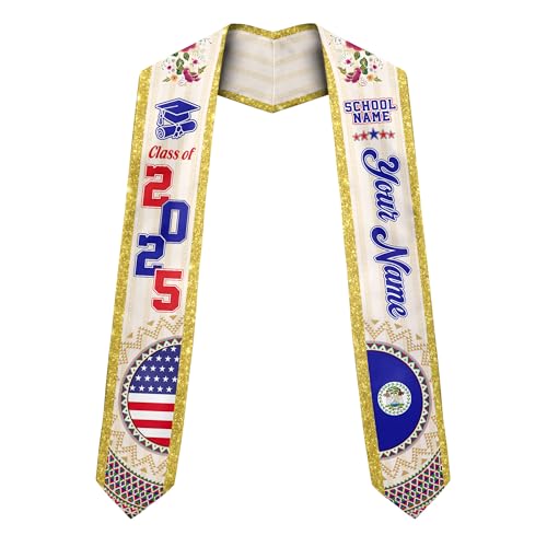 MonkeyVan Custom Belize Graduation Sash Belize Stole for Graduation Belize Flag Gift Graduation Sash Graduation Stole Bz9
