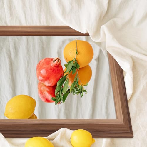 Amorho 50 X36 Inch Bathroom Mirror for Over Sink, Walnut Wood Grain Metal Frame Wall Mirror, Anti-Rust, Hang Horizontally/Vertically, Suitable for Bedroom, Farmhouse, Bathroom, Decorative