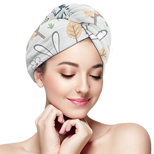 Preisvergleich Produktbild Handtuch mit niedlichem Kaninchen-Muster, Handtuch zum Trocknen mit Knopf, Mikrofaser-Handtuch, trockene Haare, Badehaube