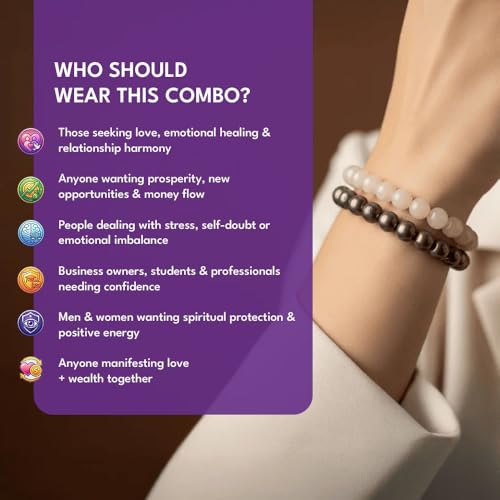 Image of VAMA Love Bracelet & Money Magnet Bracelet Attraction Combo - Energized at Hanuman Mandir | Handcrafted Crystal Beads for Love, Confidence & Prosperity | Vibration Healing Bracelets for Men & Women