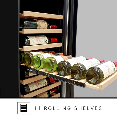 Image of Koolatron Kenmore 111 Bottle Wine Fridge - Freestanding Wine Cooler with Glass Door, 18 In Beverage Can Refrigerator Dual temperature zone, Ideal for Red, White & Sparkling Wine