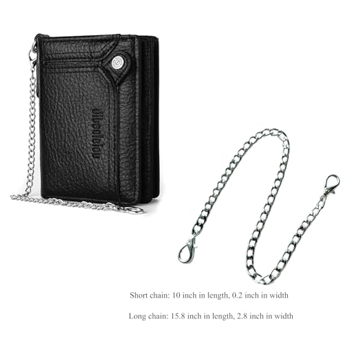 Wallet with Chain for Men Faux Leather Bifold Wallet Zipper Coin Pocket Purse Anti-Theft Chain Mens Gift4