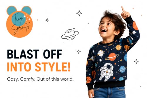 Image of Tiny Sprouts Kids Sweatshirt | Spaceman Theme | Cozy Polyester Fleece | Unisex | Ages 5-14