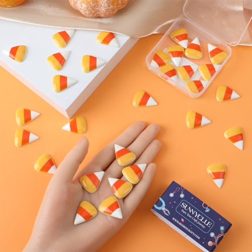 SUNNYCLUE 1 BOX 30PCS Halloween Cabochons Halloween Resin Charms Cute Cartoon Orange Pumpkin Candy Corn Flatback Cabochon Bulk for jewellery Making Scrapbooking Embellishments Cell Phone Case Diy Craf - Image 3