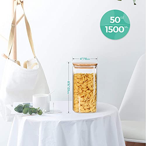 Image of ComSaf Airtight Glass Storage Canister with Wooden Lid, Square Containers with Bamboo Lid, Kitchen Jars for Nut Coffee Beans Flour Rice Sugar Tea Storage (1500ml, Set Of 1)