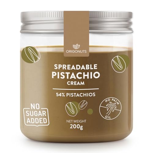 ORIGONUTS Crema de Pistacho para Reposteria con 54% de Pistachos Crema de Pistachos sin Azucar sin Aceite de Palma para Untar Dulce Perfecta para Donuts Tarta de Queso Croissant Postres | 200 g
