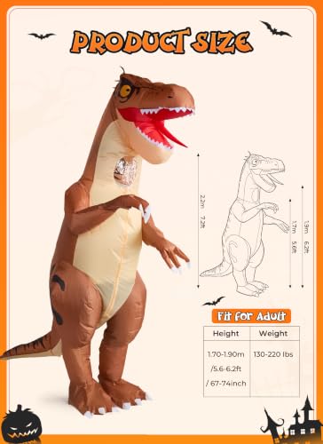Minetom Inflatable Dinosaur Costume Adult, LED T Rex Costume Halloween - image 3