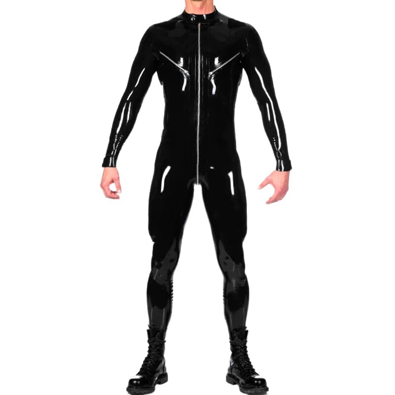 Amazon.co.jp: 黒のセクシーなラテックスキャットスーツ胸ジッパー袖口