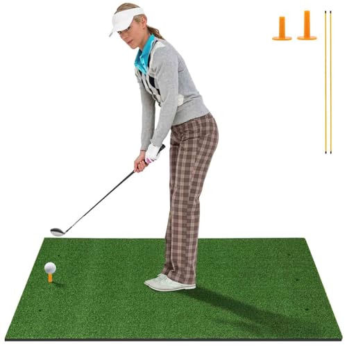 LIFEZEAL Golf Abschlagmatte inkl. Gummi Tee Golf-Matte zusammenrollen Übungsmatte mit 6 Abschlagpositionen & 2 Ausrichtungsstäbe Golfmatte für Garten/Garage (152 x 92 x 2 7 cm)