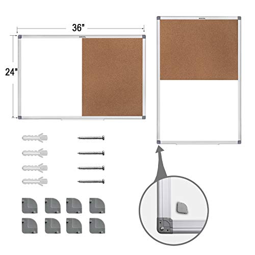 KIROYAL Cork Board 36 x 24 Combo White Board Magnetic Combination Whiteboard Bulletin Dry Erase Board & Corkboard for Homeschooling, Office, Classroom Hanging Message Board Wall Mounted - Thumbnail 6