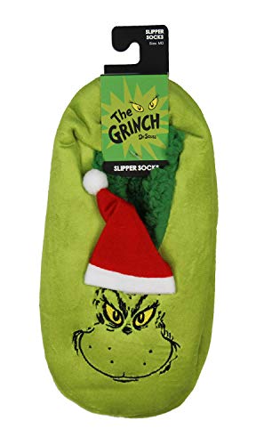 Bioworld Dr. Seuss GRINCH That Stole Christmas Slippers Santa Grinch Slipper Socks with No-Slip Sole For Women Men4