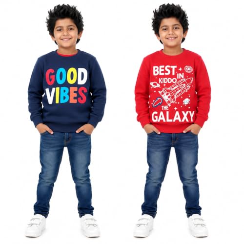 Image of NammaBaby Boys Loopknit Cotton Round Neck T-Shirt Chest Printed Full Sleeves Sweatshirt for Light Winters Pack of 2