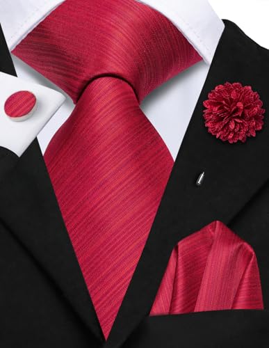 Image of Hi-Tie Men's Tie Lapel Pin Set Pocket Square Cufflinks Formal Woven Silk Tie Sets Wedding Party