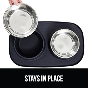 Gorilla Grip 100% Waterproof BPA Free Cat and Dog Bowls Silicone Feeding Mat Set, Stainless Steel Bowl Slip Resistant Raised Edges, Catch Water, Food Mess, No Spills, Pet Accessories, 1 Cup, Black Gorilla Grip 100% Waterproof BPA Free Cat and Dog Bowls Silicone Feeding Mat Set, Stainless Steel Bowl Slip Resistant Raised Edges, Catch Water, Food Mess, No Spills, Pet Accessories, 1 Cup, Black
