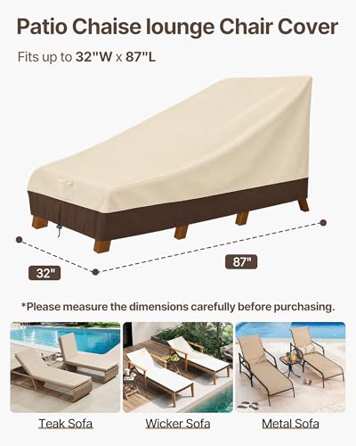 Image of Vailge Waterproof Patio Chaise Lounge Cover, 600D Heavy Duty Outdoor Lounge Chair Covers,UV Resistant Patio Furniture Covers,2 Pack-Large ,Beige & Brown