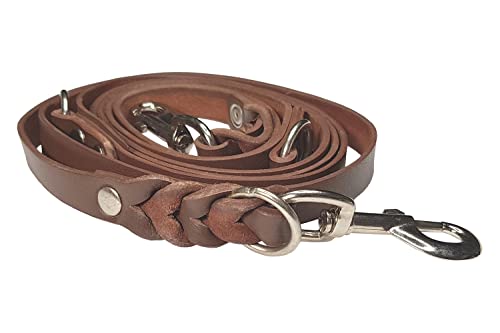 VlaMiTex D2 Freihandleinen Hundeleine Leder Hunde Führleine Fettlederleine Verstelbar 6 Farben (Braun, 2 x 250 cm)