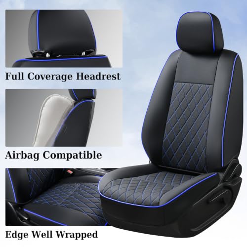 Image of Coverado Tacoma Seat Covers Full Set, Faux Leather Seat Covers Custom Fit for 2005-2015 Toyota Tacoma Double /Crew Cab Base Prerunner SR5 Limited TRD Sport Interior Covers (Blue Line)