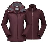 CAMEL CROWN Women's Ski Jacket Waterproof 3 in 1 Winter Jacket Windproof Warm Fleece Hooded Snowboard Mountain Snow Coat