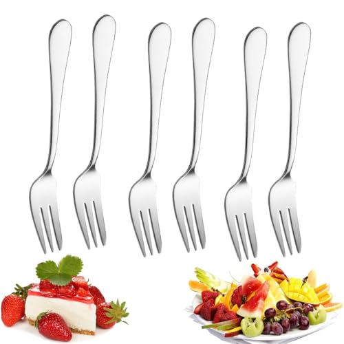 Daryunk 6 Pcs Dessert Forks 13.8cm Stainless Steel Fruit Forks Mirror Polished Cutlery Table Forks Set for Home Kitchen Restaurant 13.8cm Fruit Fork