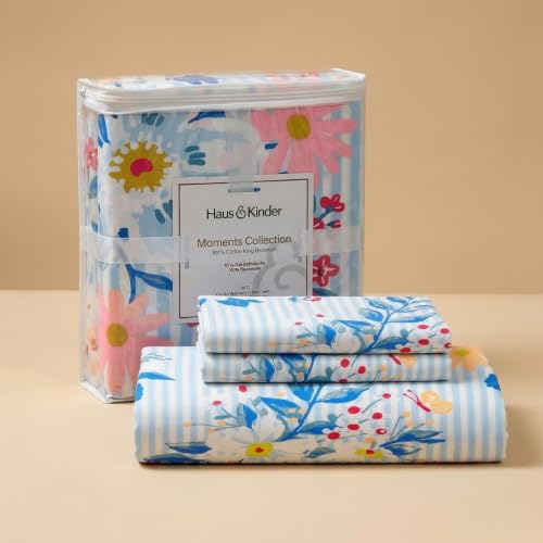 Image of Haus & Kinder King Bedsheet with 2 Pillow Covers 274 x 274 cm Set of 1 | 186 TC King Size Bed Sheet for Double Bed Twill Weave | Blue Floral Tapestry Design - Pack of 1