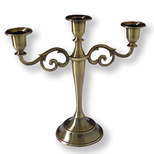 Kingfom Antique Style Metal Pillar Candelabra Wedding Gift Centerpiece Chic Decor Candle Holders Bronze (3 Candle Holders) #TOP29