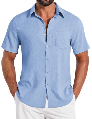 COOFANDY Short Sleeve Button Down Men Casual Linen Shirts for Men Summer Shirt Cruise Outfit Light...
