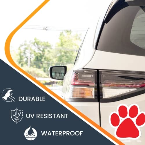 Image of Red Pawprint Car Magnet 5 Inch, Dog Lover Gift | Heavy duty magnetic decal for car, truck, SUV or fridge, full color UV printed