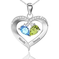 JONZIN Collier Personnalisé Prénom-Collier Gravé 1-4 Nom Collier Pendentif et Pierre de Naissance,Muttertag Geschenk pour Femme Maman Fille Copine,Cadeau Fête des Mères (2 Name + Birthstone)