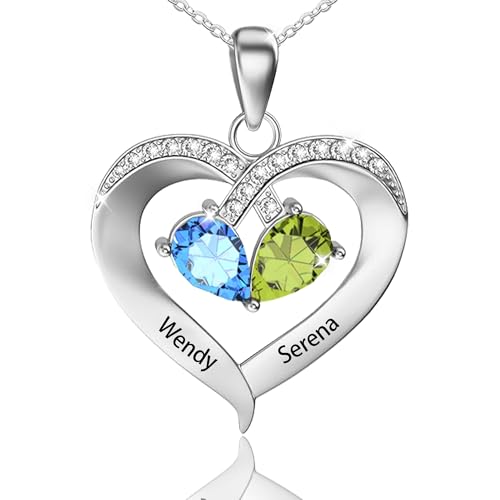JONZIN Collier Personnalisé Prénom-Collier Gravé 1-4 Nom Pendentif et Pierre de...