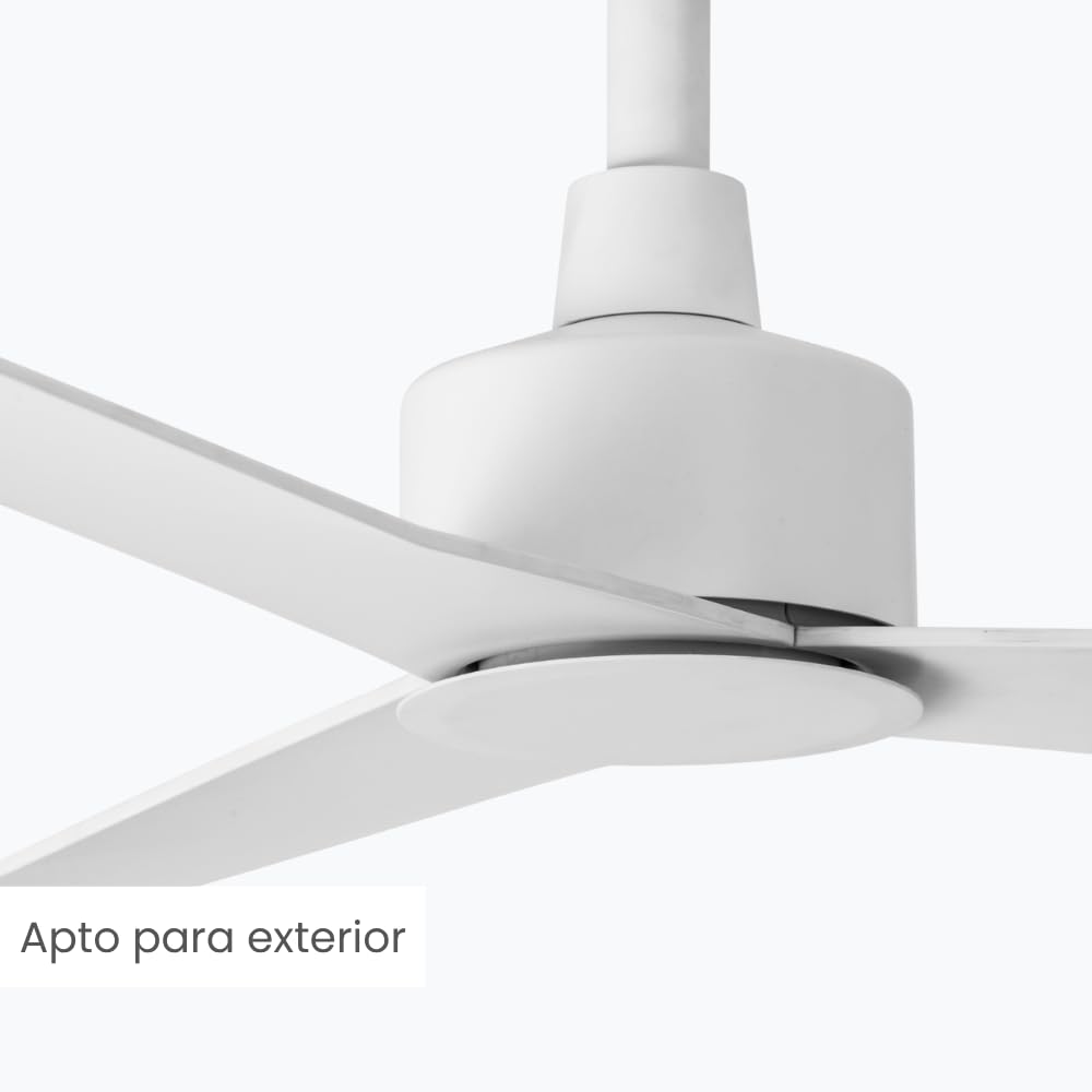 / RIVER/Ventilador de techo blanco para exterior sin luz Ø125 cm/Ultrasilencioso, bajo consumo, 6 Velocidades, mando a distancia con temporizador, verano-Invierno