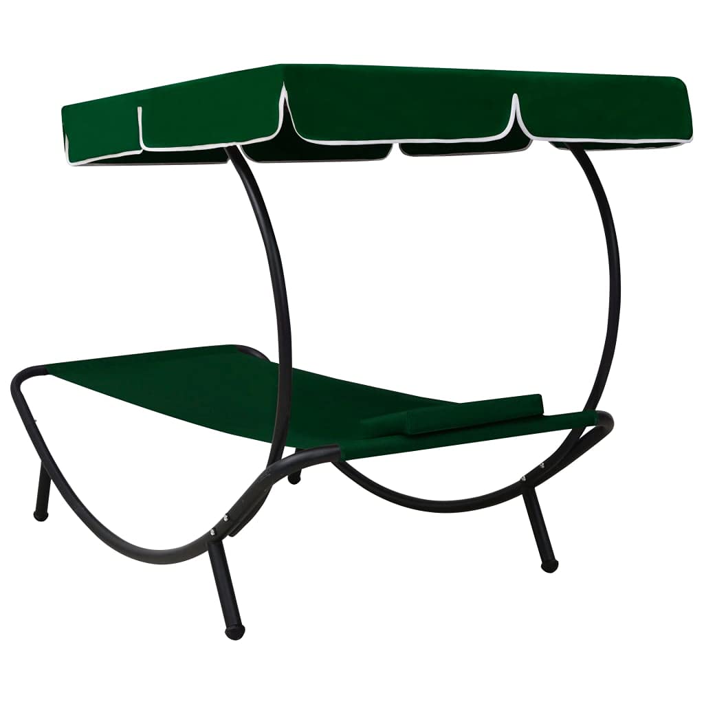 Lettino prendisole con tettuccio parasole, cuscino da giardino, verde, 200 x 90 cm | Comoda sdraio da giardino con tettuccio parasole regolabile e cuscino per terrazza, balcone e giardino all'aperto.