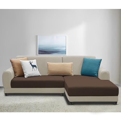 Image of Kraven RHS 4 Seater L Shape Sofa Set for Living Room (Cream Brown Fabric) Premium Fabric Sofa