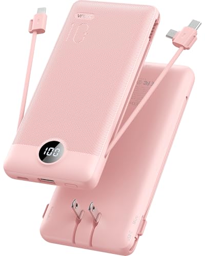 VRURC Portable Charger, Power Bank Built-in Cables and AC...