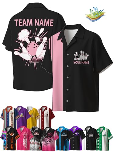 Custom Retro Button-Up Bowling Shirts for Men Women Personalized Team Name & Contrast Design Vintage Style for Bowling Teams