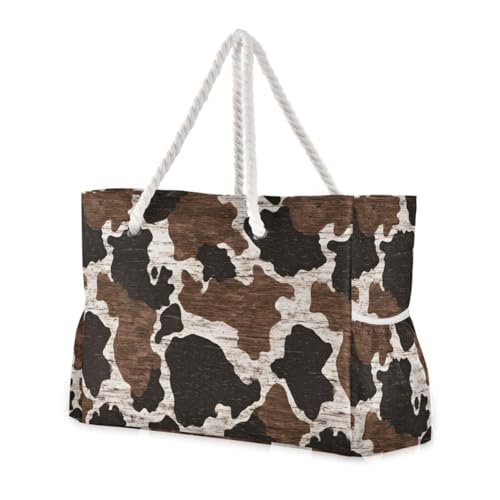 susiyo Cowhide Print Beach Bags for Women Large Travel Tote Bag Waterproof Sandproof Lightweight Swim Pool Bag for Family Outdoor