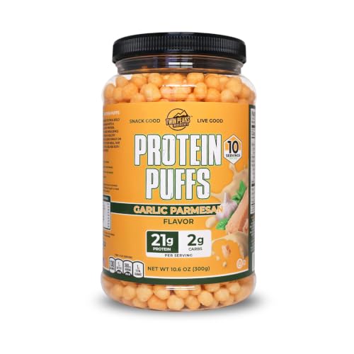 Twin Peaks Protein Puffs - (Garlic Parmesan) Keto Friendly Low Carb Snack (300g 21g Protein 2g Net Carbs High Protein Healthy Crunchy Snack)