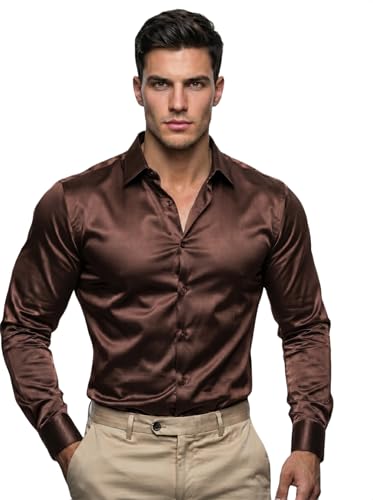 Image of Diverse Men's Satin Casual Shirt | Premium Solid Poly Satin | Wrinkle-Free, Full Sleeve Regular Fit Office, Business Wear