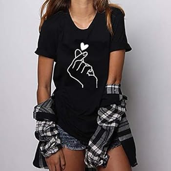 Vrouwen Leuke Vinger Hart Tees Shirts 2025 Korte Mouw
